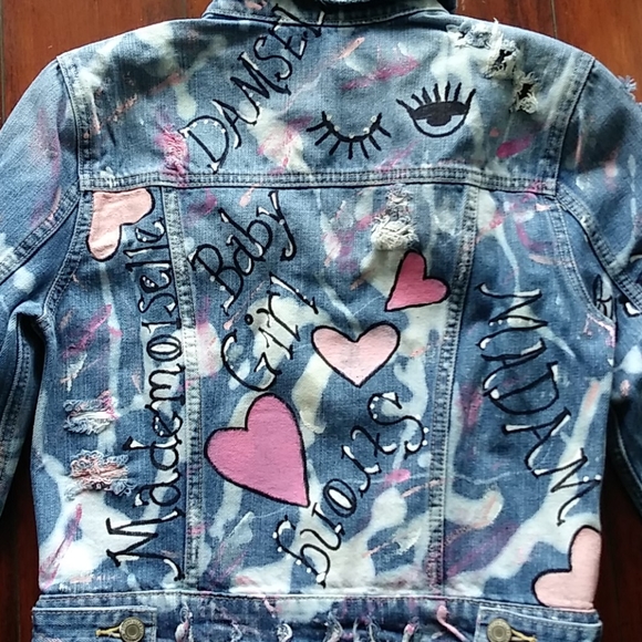 Denim Distressed Hand-Painted Jacket Sm. - Picture 4 of 6